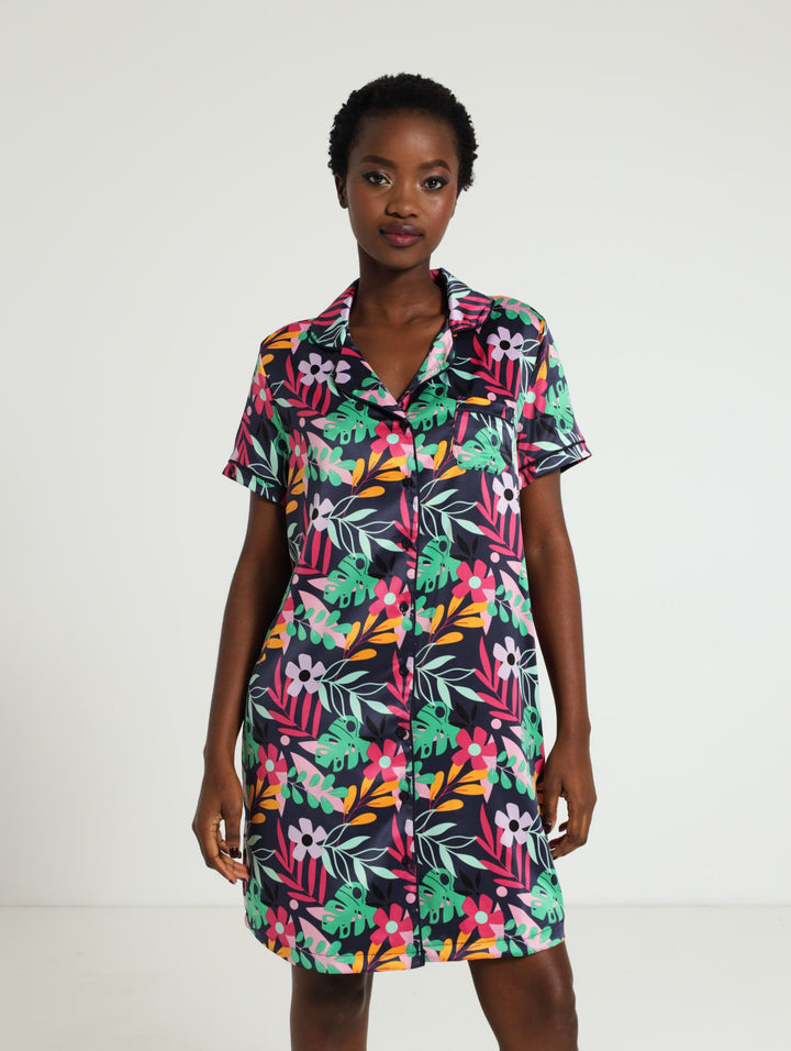 Button Through Satin Sleepshirt