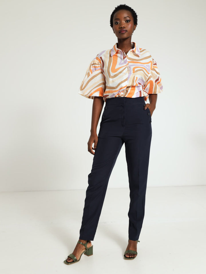 Button Pocket Detail Trouser - Navy