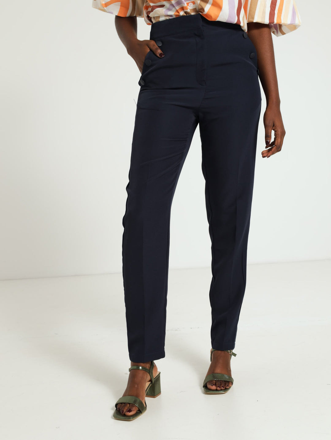 Button Pocket Detail Trouser - Navy