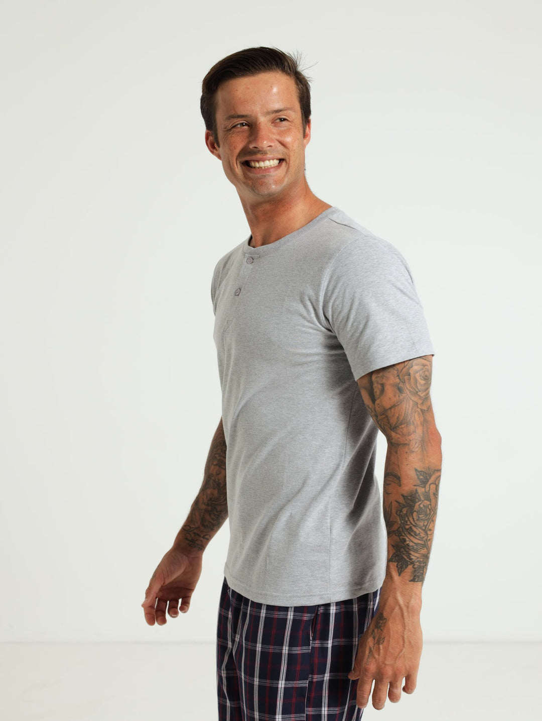 Men's Short Sleeve Henley Sleepwear Top - Grey Melange
