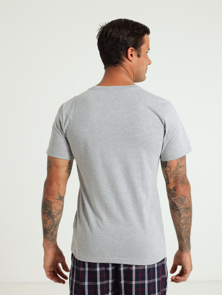 Men's Short Sleeve Henley Sleepwear Top - Grey Melange