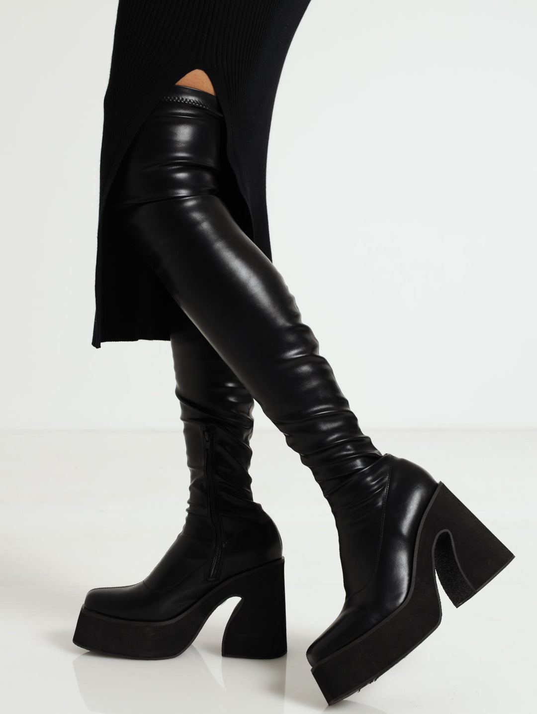 Platform Thigh High Boot - Black