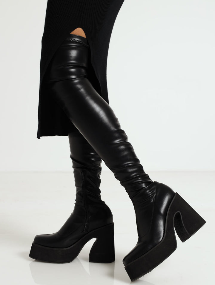 Platform Thigh High Boot - Black