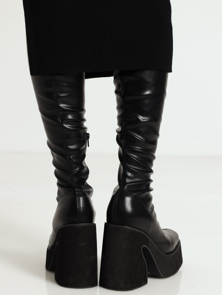 Platform Thigh High Boot - Black