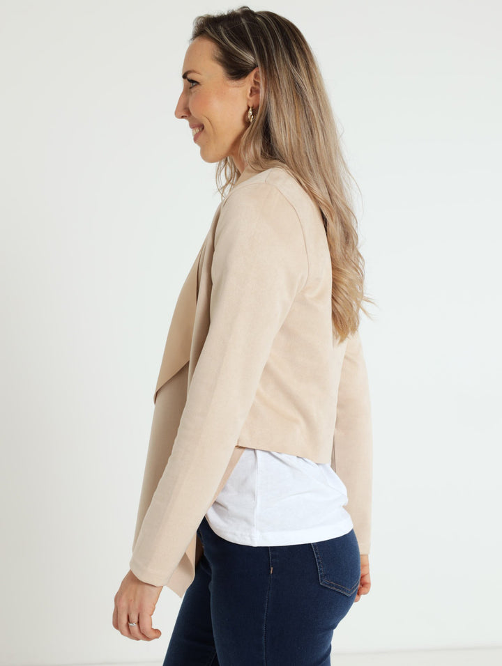 Suede Waterfall Jacket - Taupe