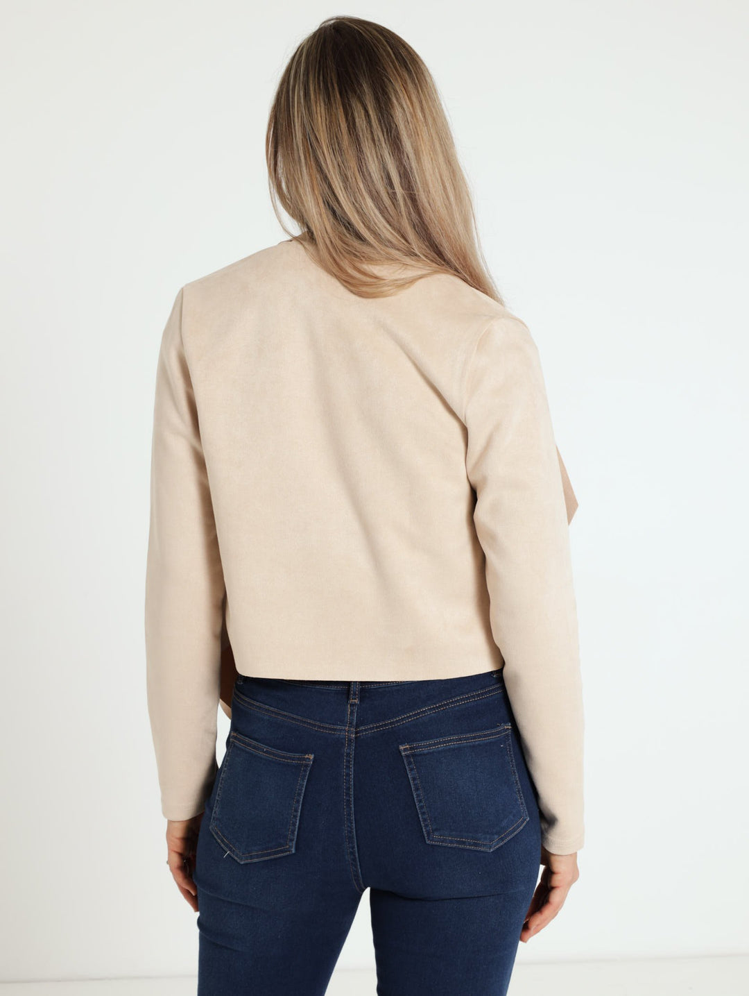 cropped jacket tan suede waterfall jacket