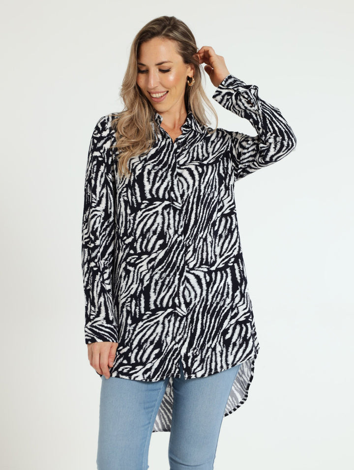Zebra Print Blouse - Navy/White