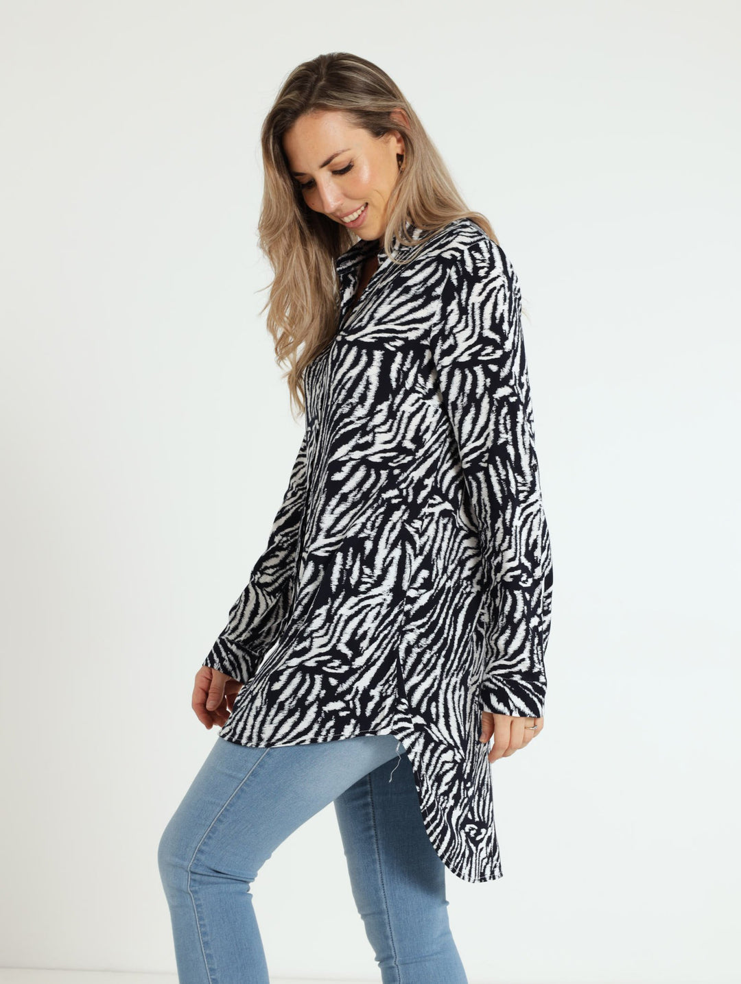 Zebra Print Blouse - Navy/White