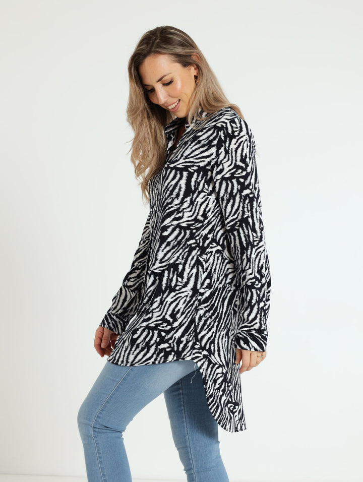 Zebra Print Blouse - Navy/White