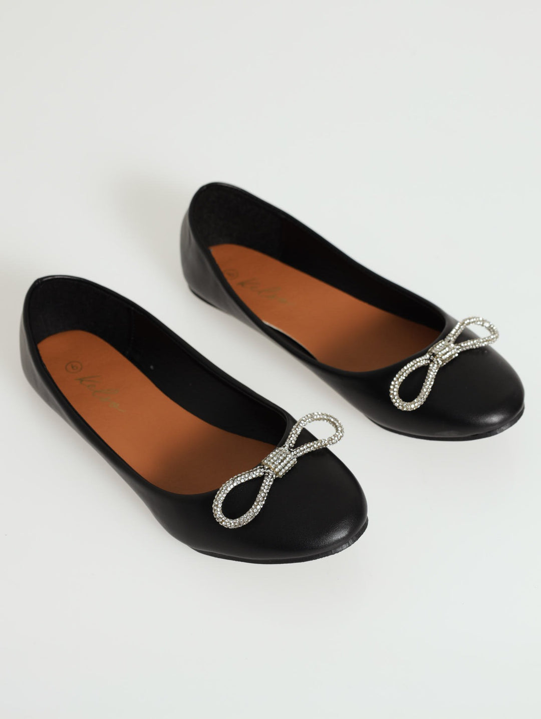 Ballet Pump With Silver Embellished Bow - Black