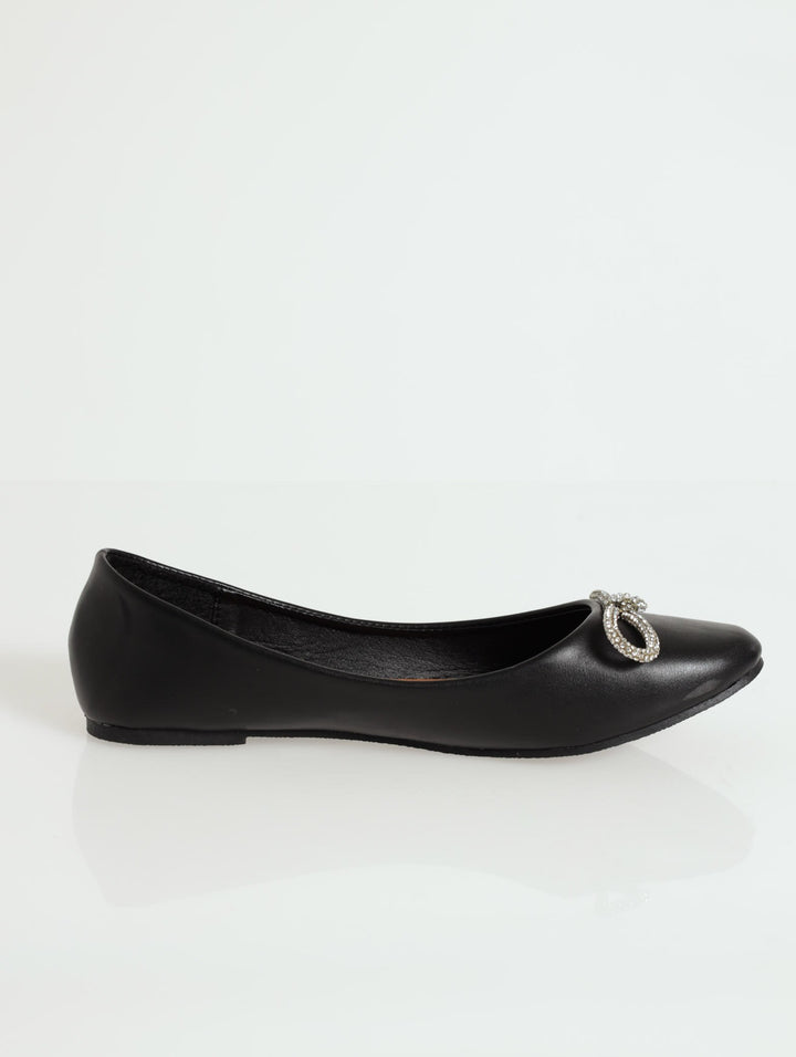 Ballet Pump With Silver Embellished Bow - Black