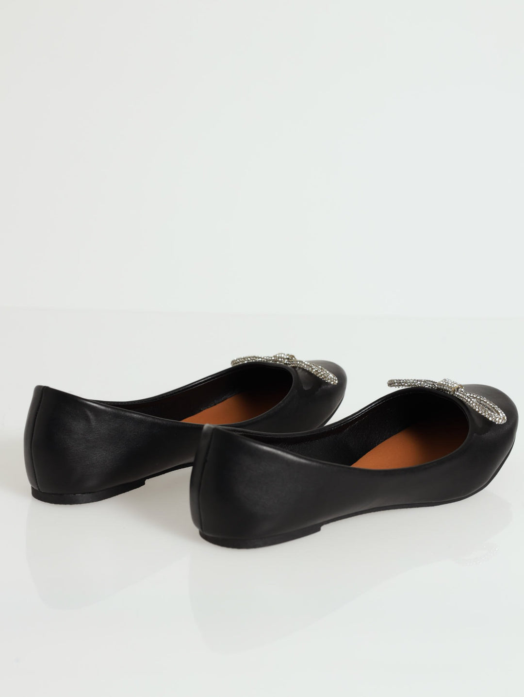 Ballet Pump With Silver Embellished Bow - Black