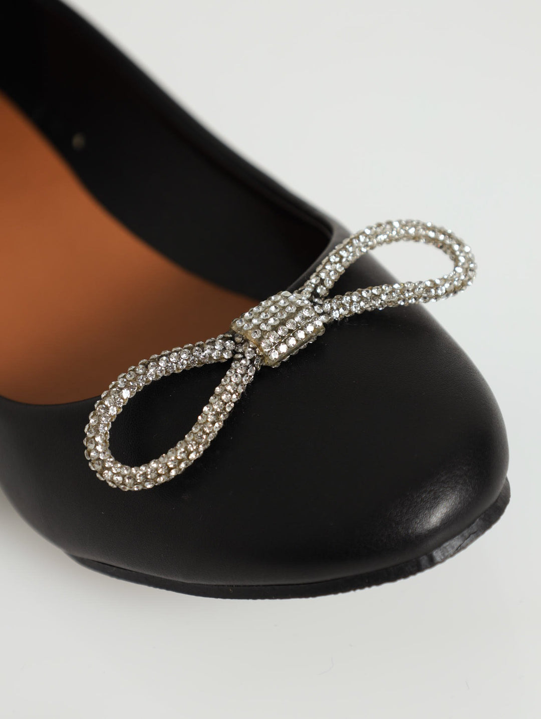 Ballet Pump With Silver Embellished Bow - Black