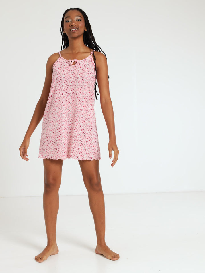 Rib Knot Detail Strappy Nighty - Pink