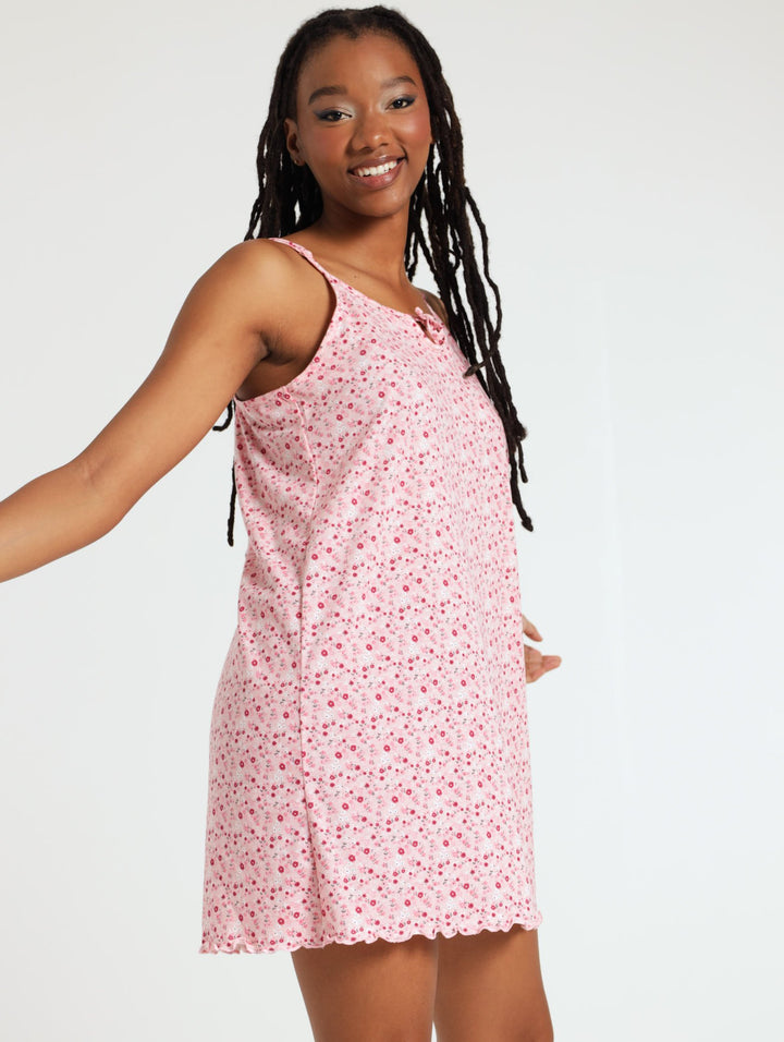 Rib Knot Detail Strappy Nighty - Pink