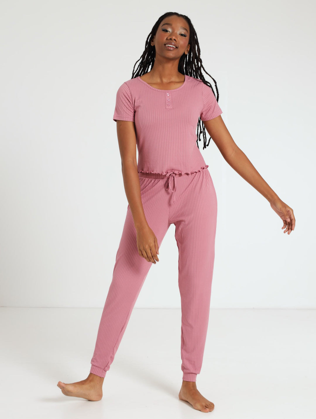 Textured Tee & Pant - Blush