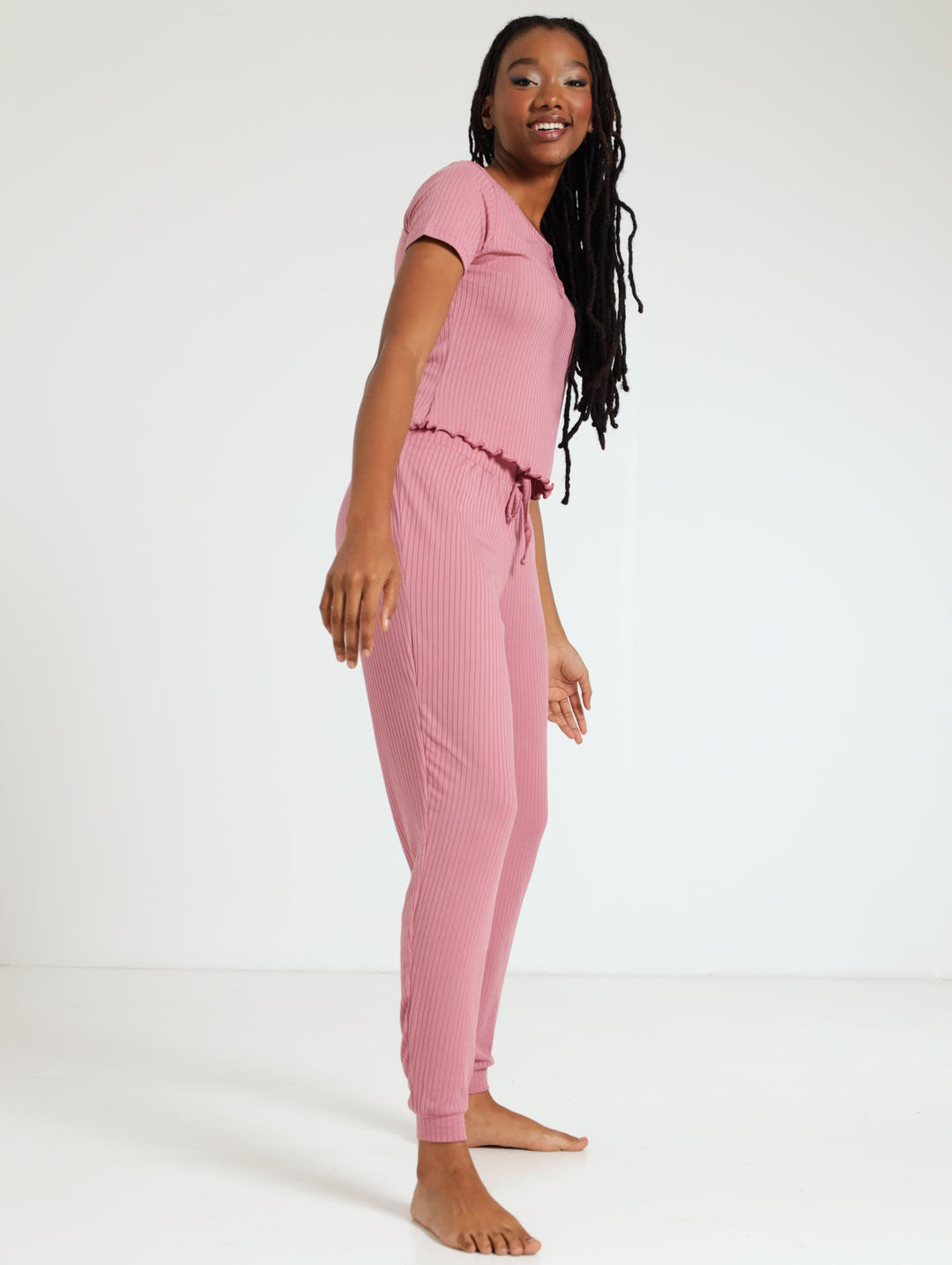 Textured Tee & Pant - Blush