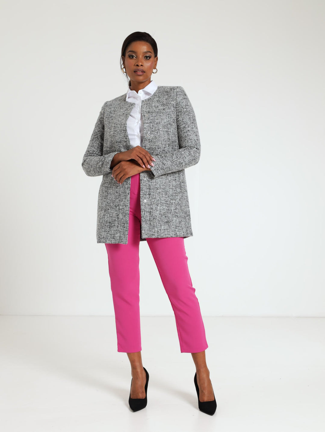 Ladies Anna Structured Wool Jacket - Black/White