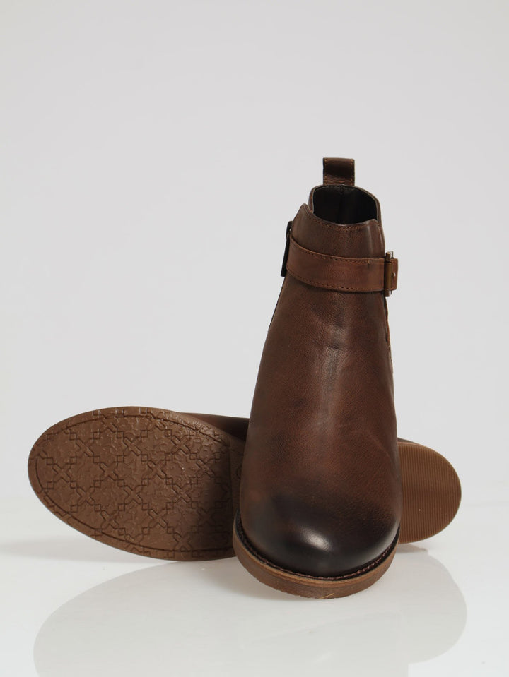 Ankle Boot With Buckle - Brown