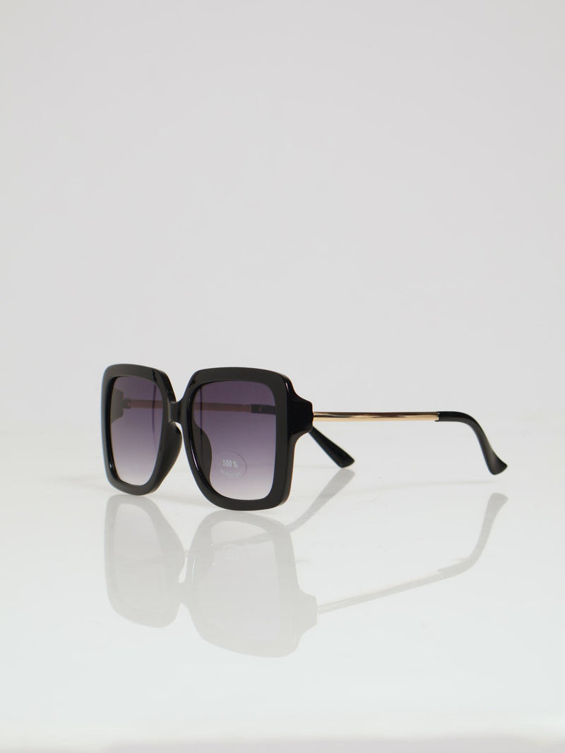 Square Shaped & Metal Arms Sunglasses - Black