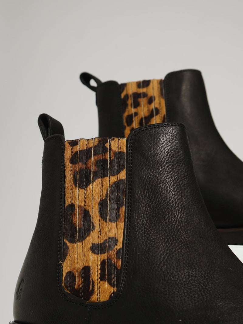 Ankle Boot With Animal Print - Black