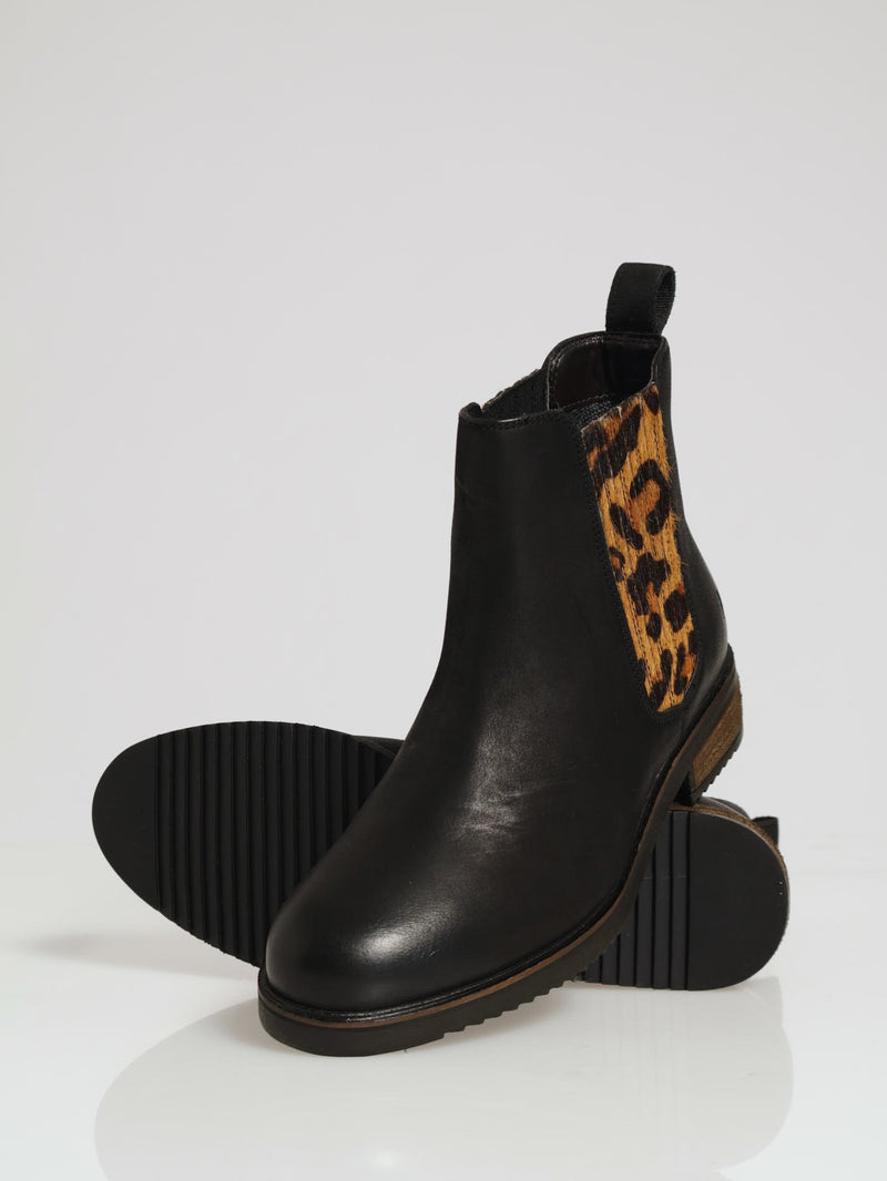Ankle Boot With Animal Print - Black