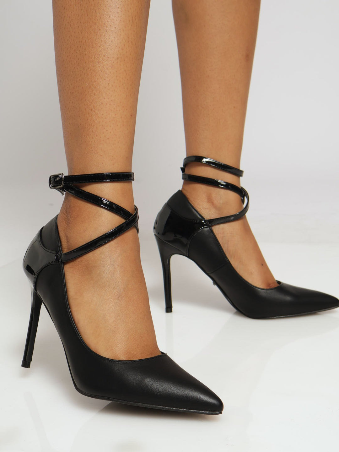 Lola 15 Ankle Tie Stiletto Heel - Black