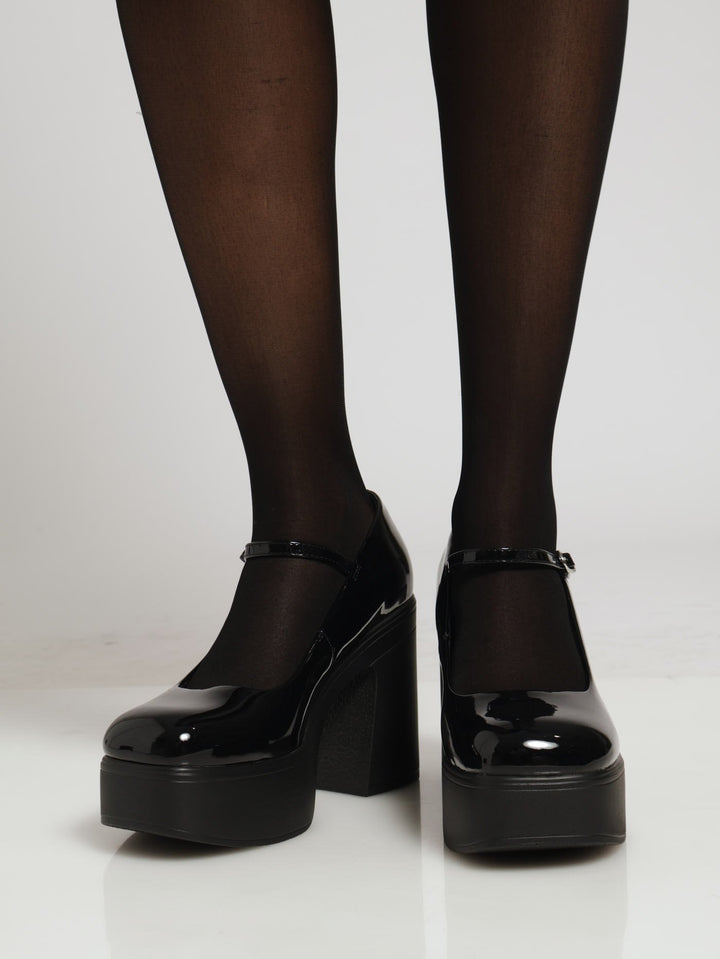 Tilda Mary Jane Platform Block Heel - Black
