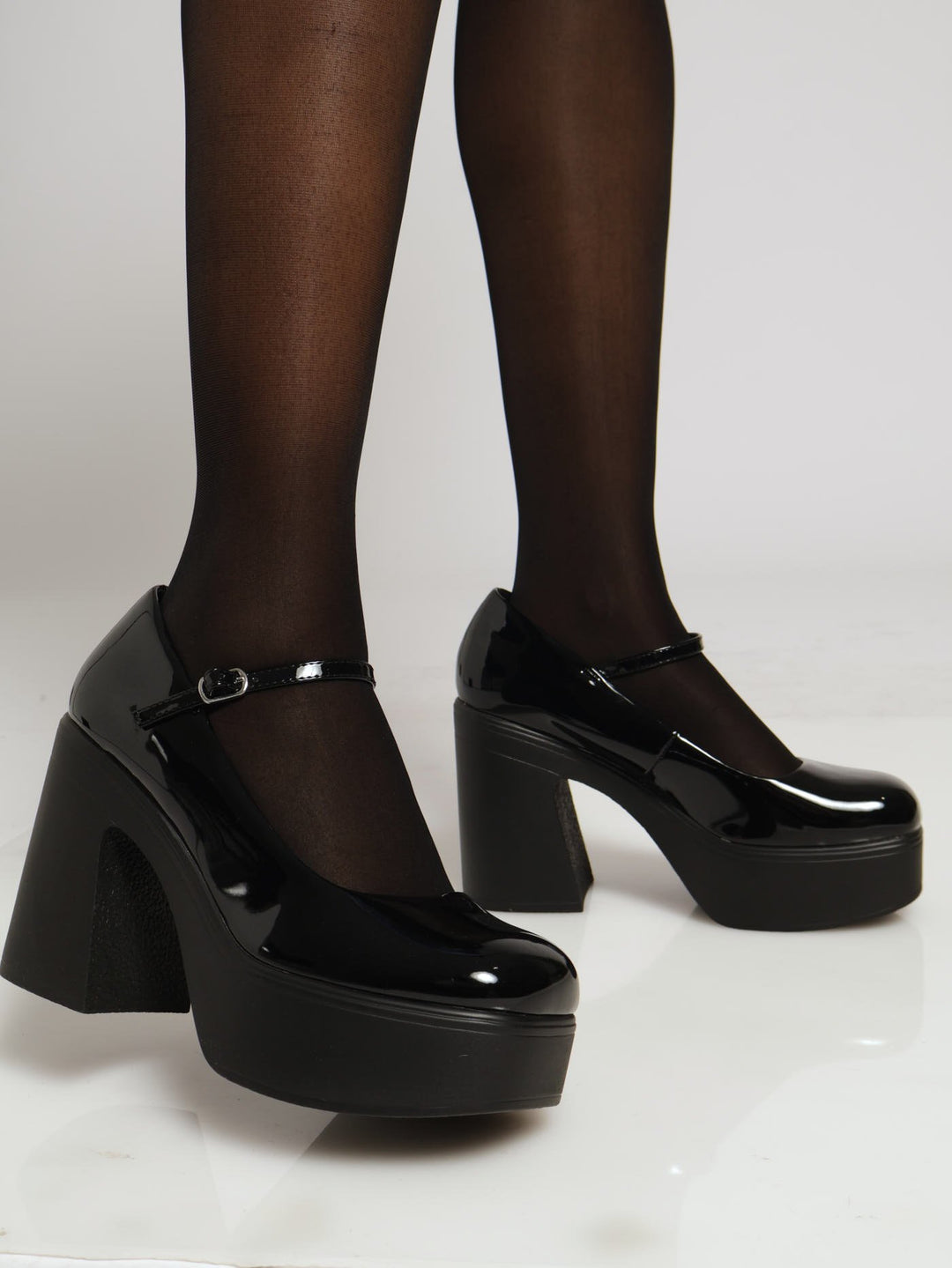 Tilda Mary Jane Platform Block Heel - Black