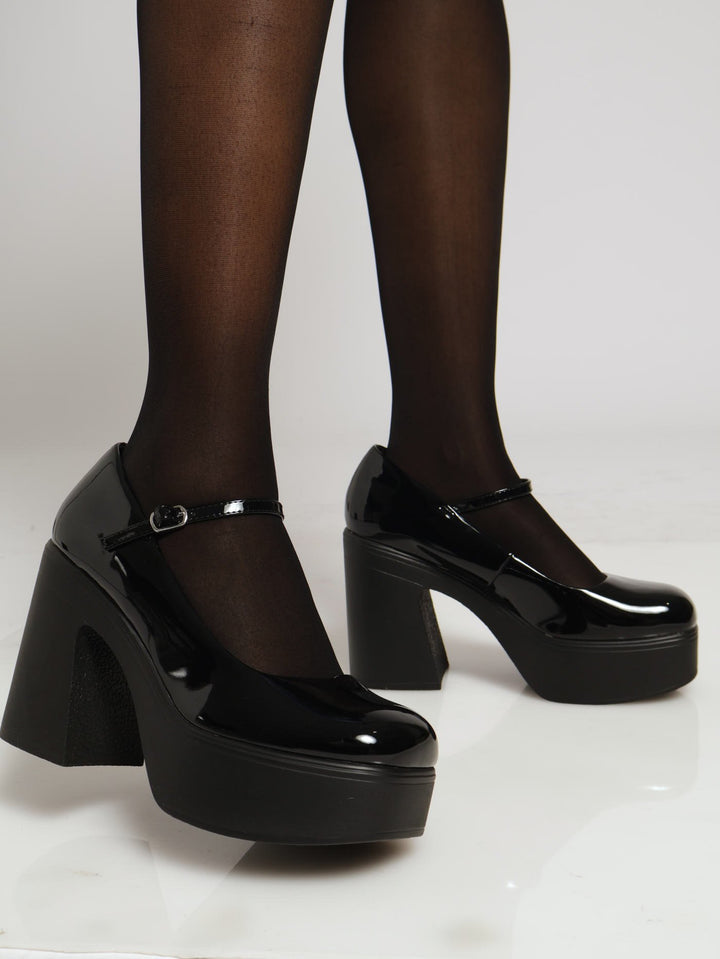 Tilda Mary Jane Platform Block Heel - Black