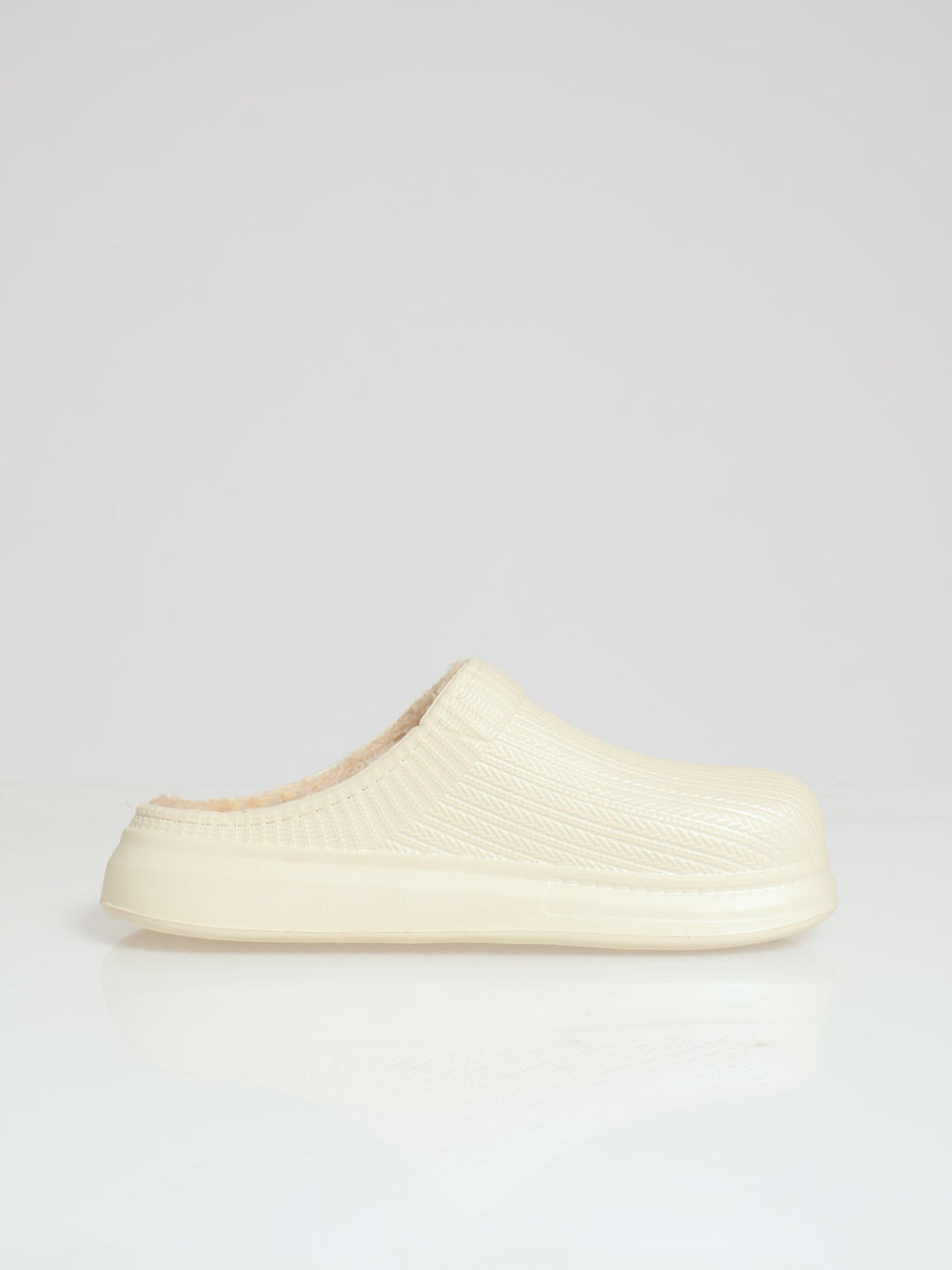 Open Back Clog Slipper With Fur Lining - Nude