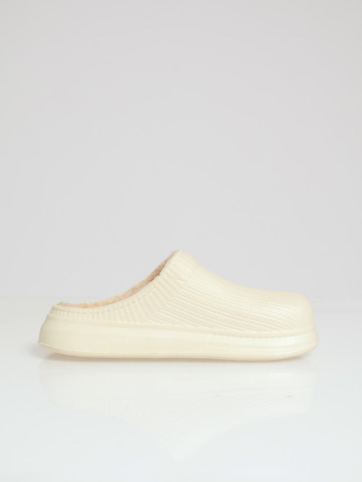 Open Back Clog Slipper With Fur Lining - Nude