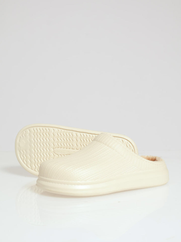 Open Back Clog Slipper With Fur Lining - Nude