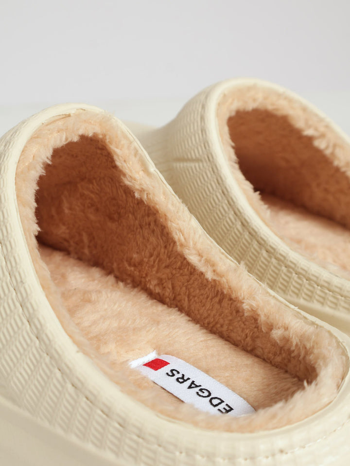 Open Back Clog Slipper With Fur Lining - Nude