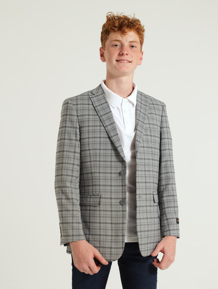 Boys Check Suit Jacket - Grey