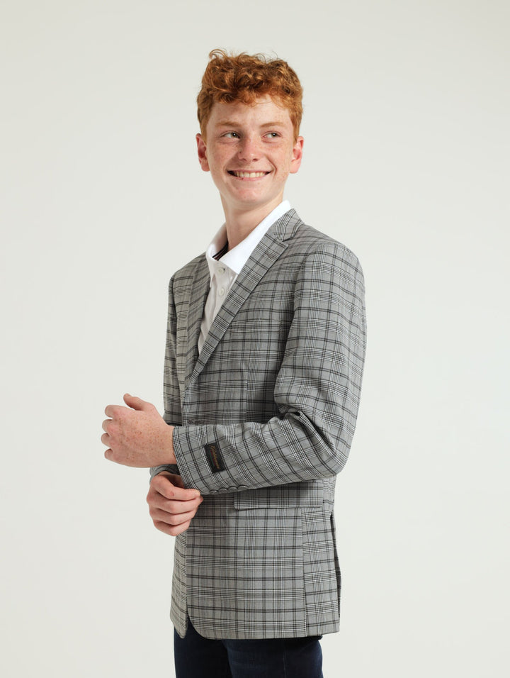 Boys Check Suit Jacket - Grey