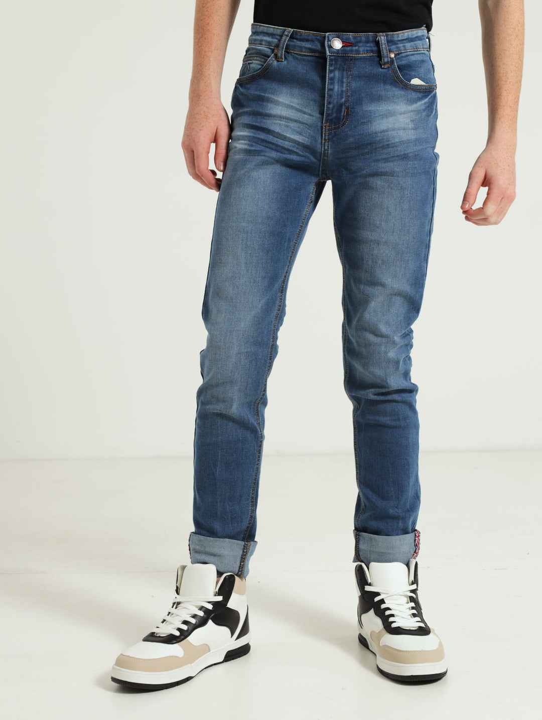 Boys Embossed Pocket Denim Jean - Mid Blue