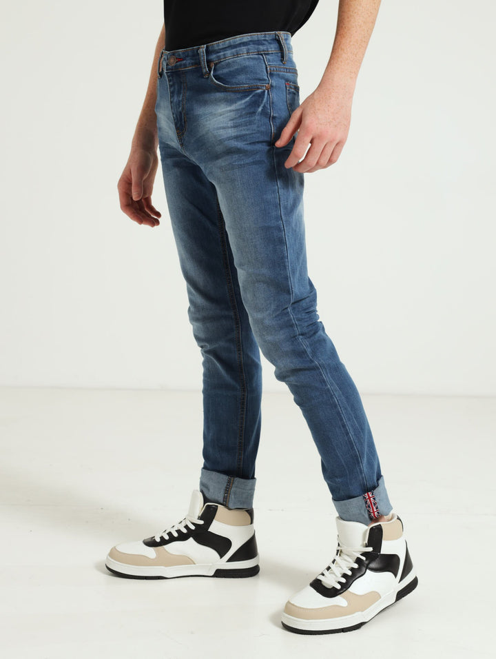 Boys Embossed Pocket Denim Jean - Mid Blue