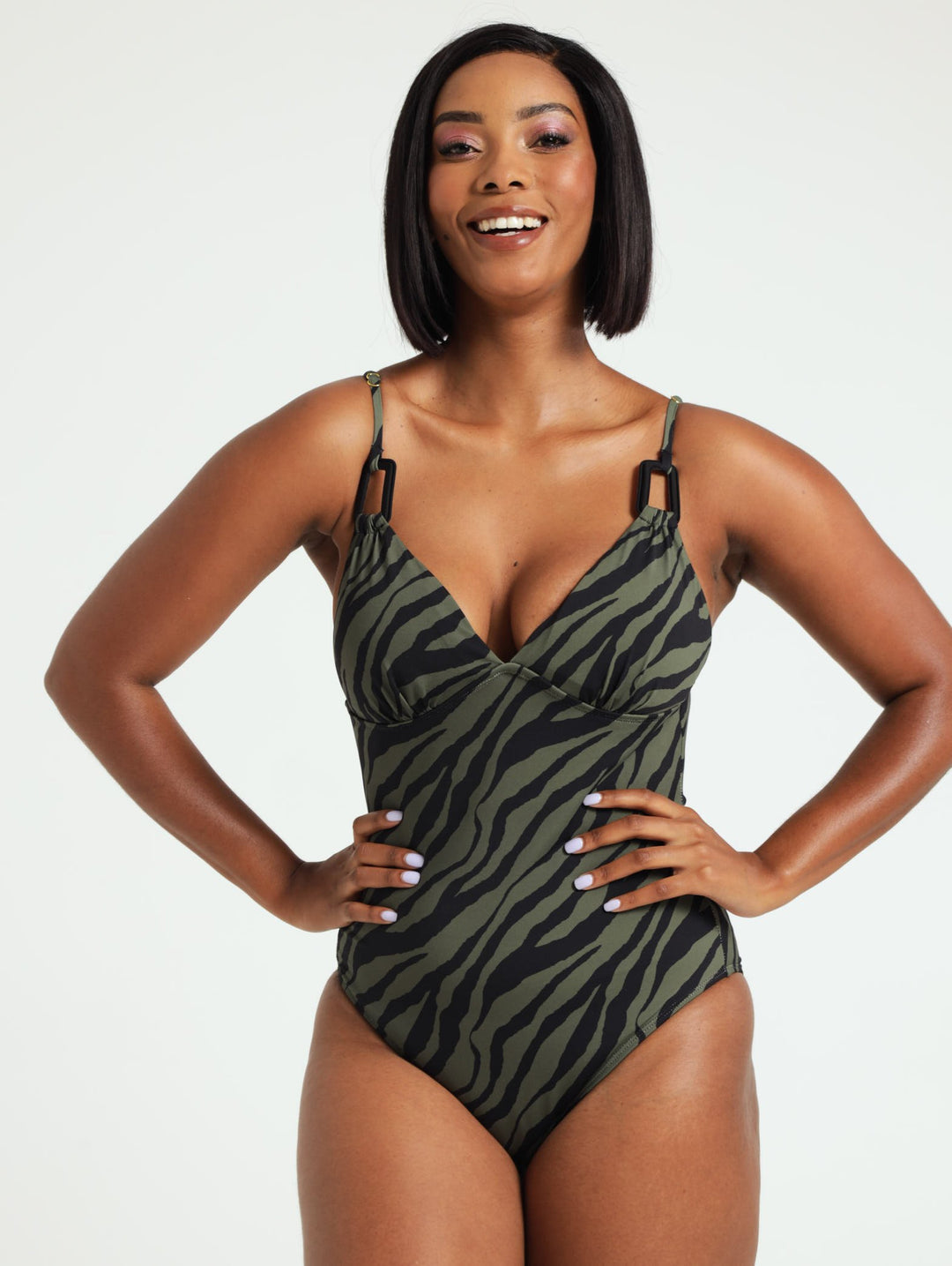 Zebra Printed 1 Piece Swimsuit - Green