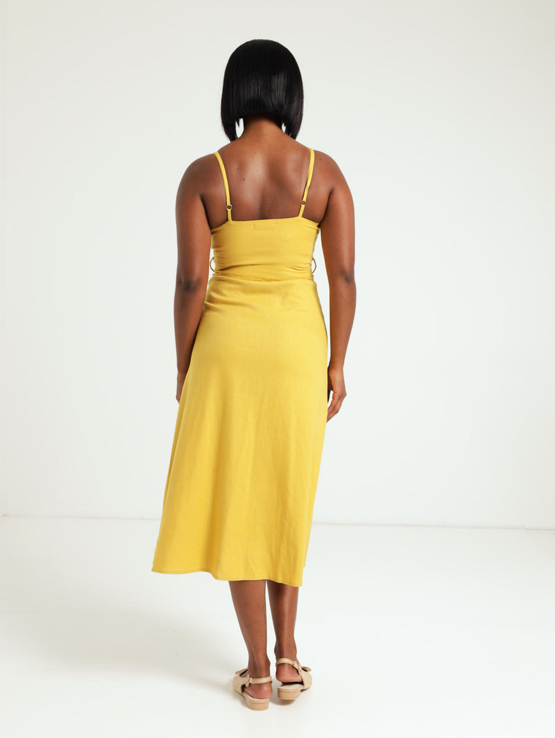 Strappy Tie Front Midi Dress - Ochre