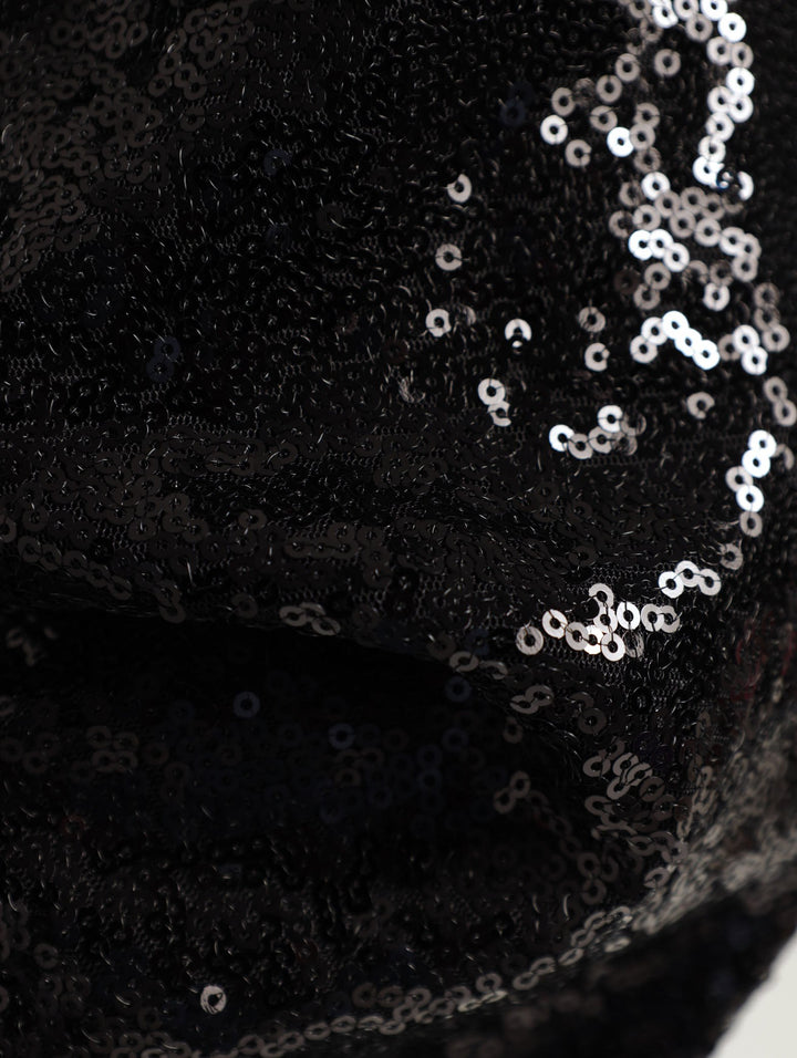 Long Sleeve V-Neck Sequin Dress - Black