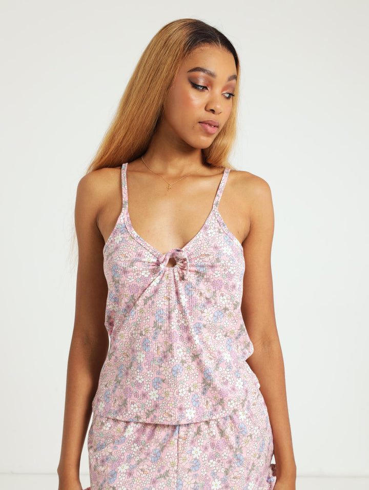 Strappy Rib Knit Cami Floral Sleepwear