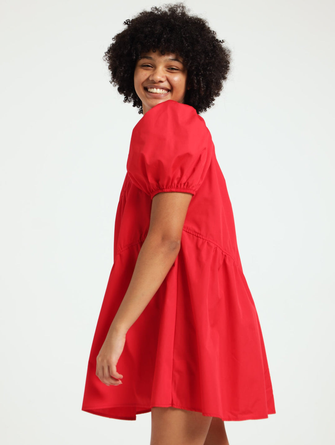 Girls Assymet Tier Dress - Red