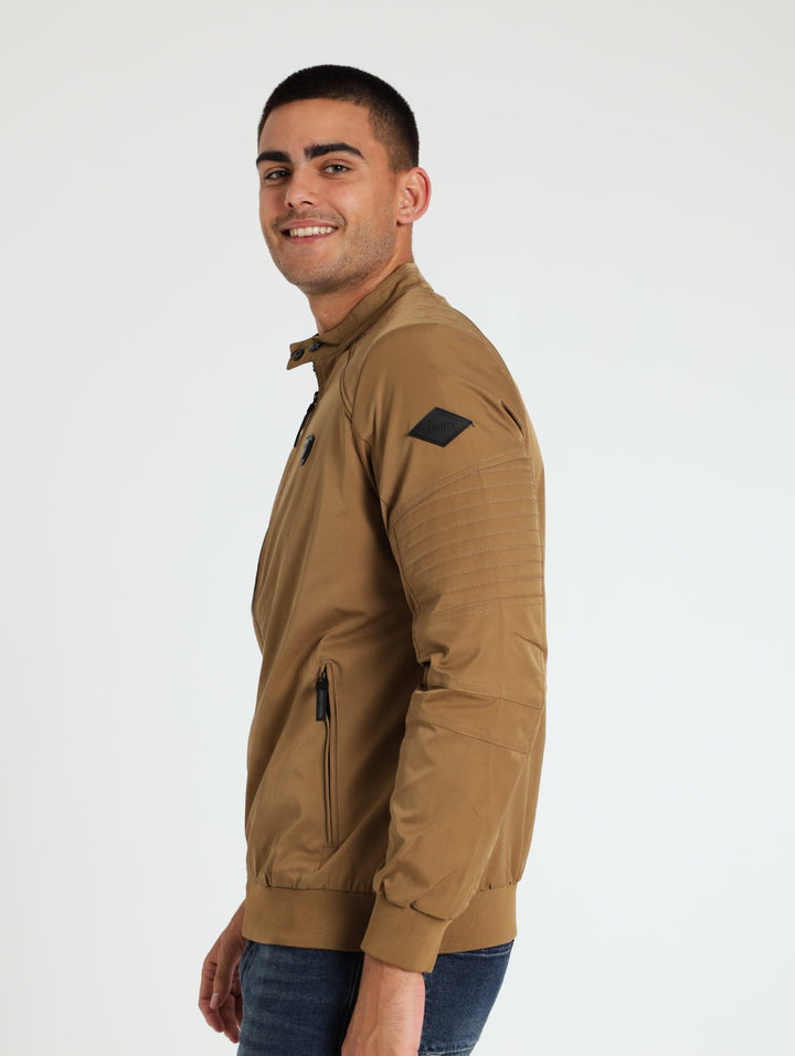 Manderin Collar Biker Jacket - Caramel
