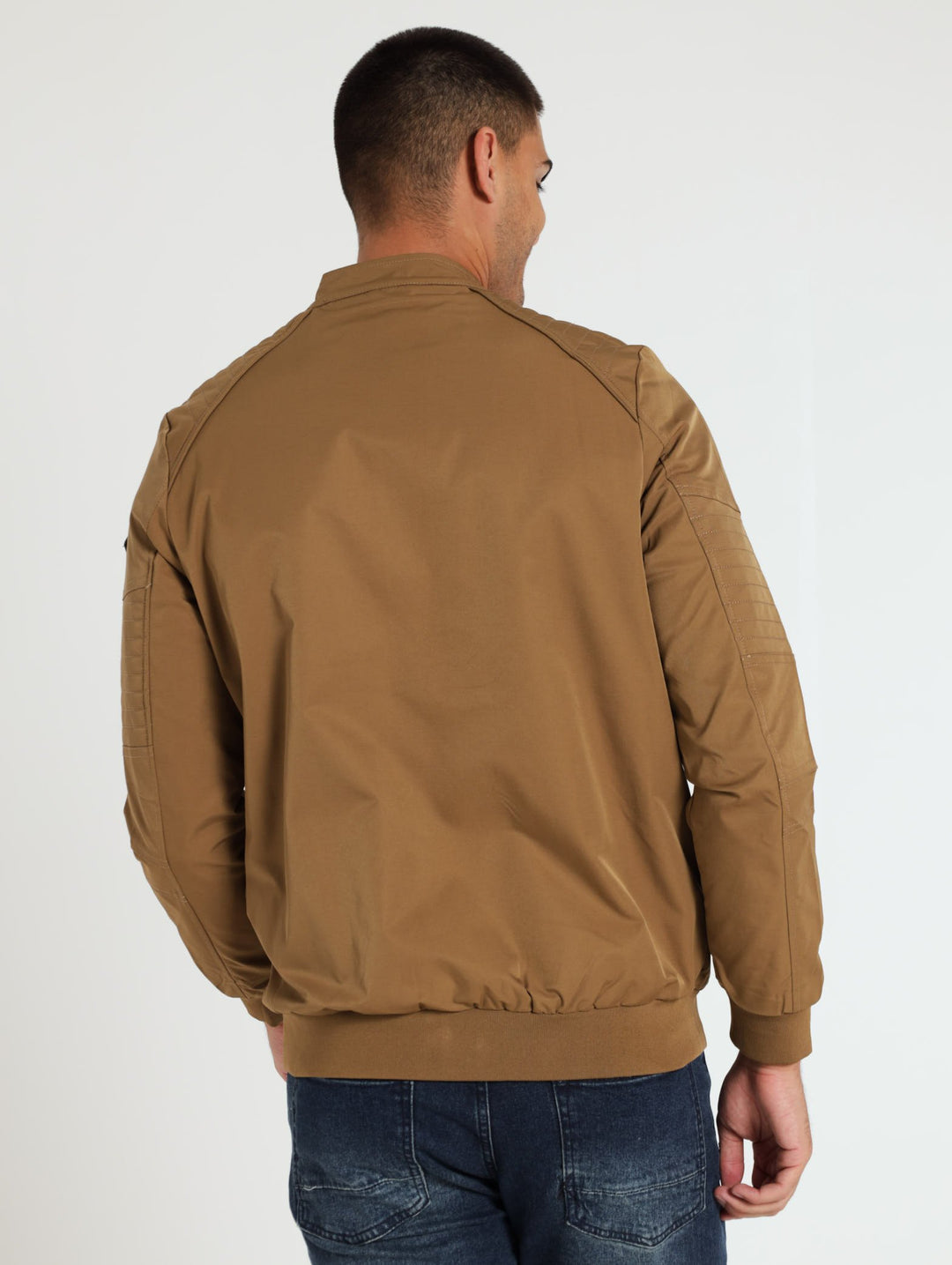 Manderin Collar Biker Jacket - Caramel