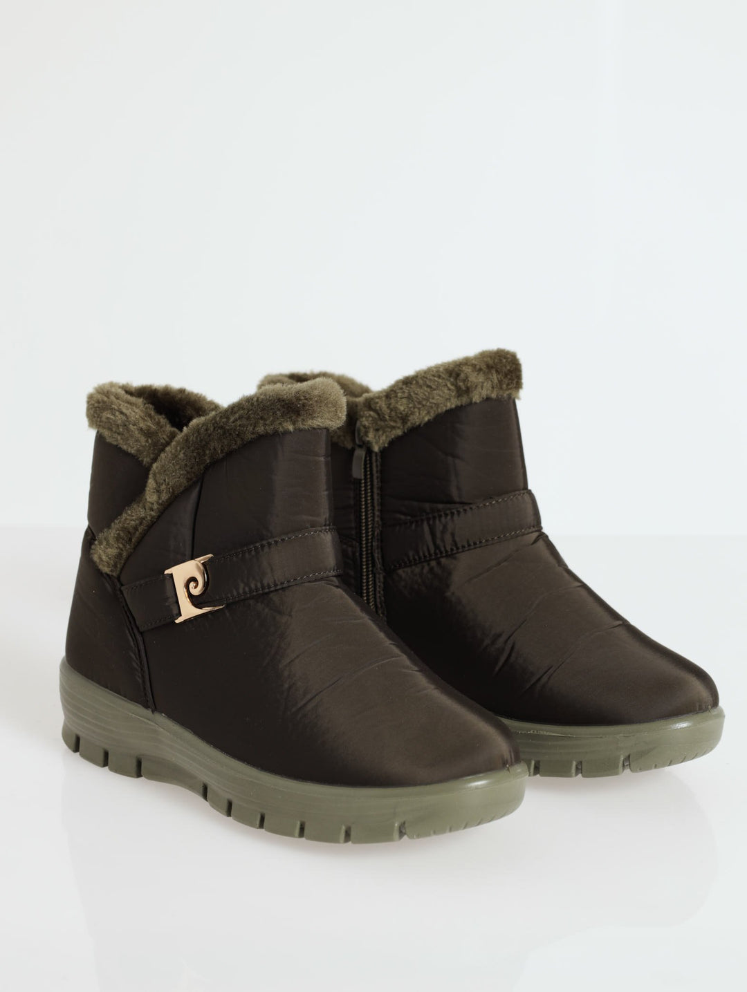 Nylon Fur Ankle Boot - Olive
