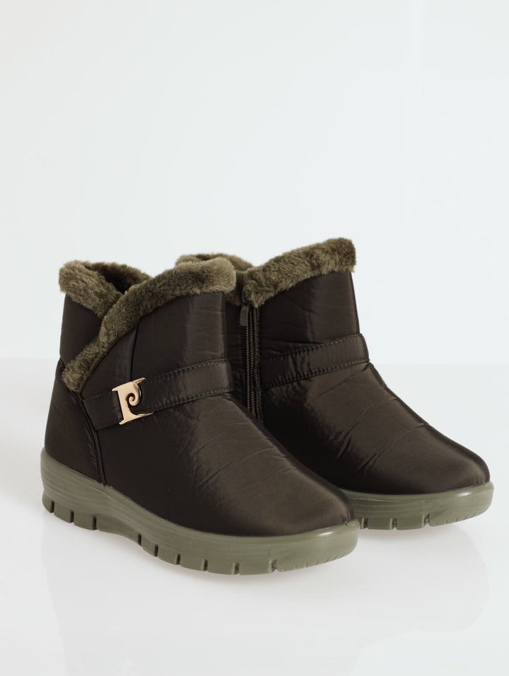 Nylon Fur Ankle Boot - Olive