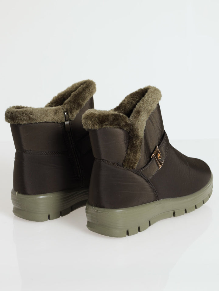 Nylon Fur Ankle Boot - Olive