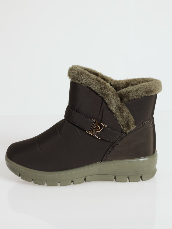 Nylon Fur Ankle Boot - Olive