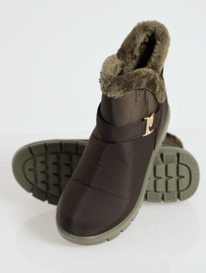 Nylon Fur Ankle Boot - Olive